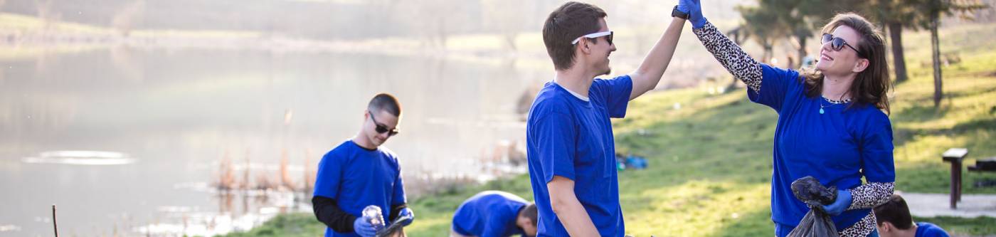 Lake Clean Up, People Giving High-Fives 